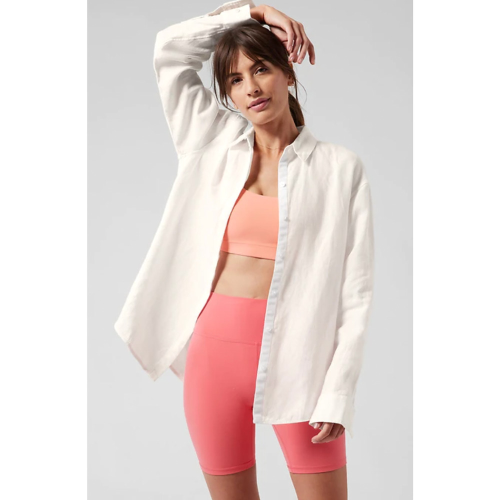New Athleta Playa White Linen Dress Shirt Cover Up Size Medium
